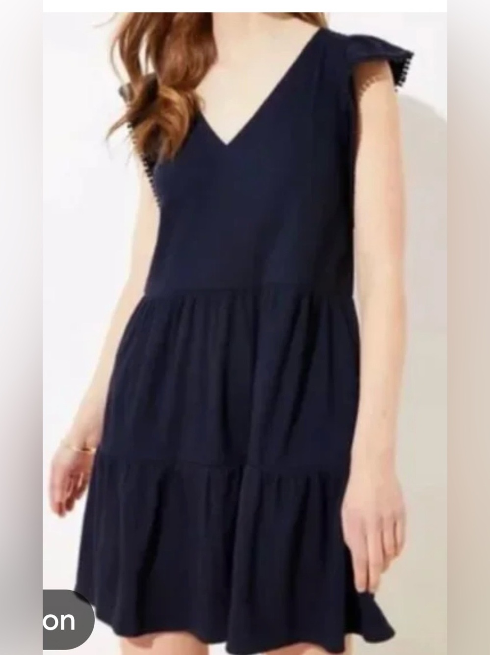LOFT Navy Tiered Flutter Dress - Medium